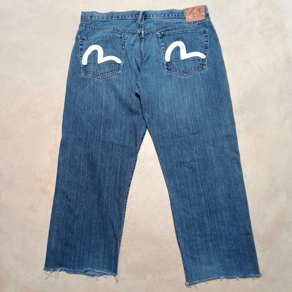 *READ* Evisu Denim Jeans Waist Size 42 Straight Fit Button Fly Baggy Loose